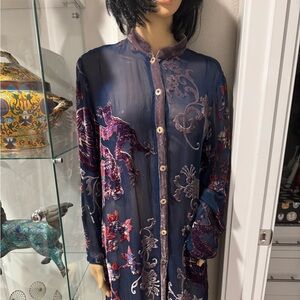 Elegant burned out velvet long vest/topper O/S